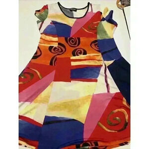 Women’s Med/Large Gitane Swing Dress Abstract Vibrant Lightweight Stretch Knee